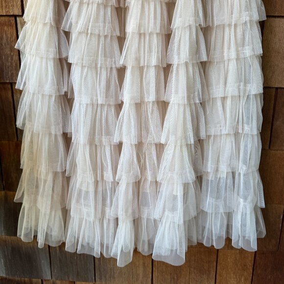 VTG Ruffled Tulle Latte Midi Skirt with Elastic Waist in Women's Large - Picture 6 of 7